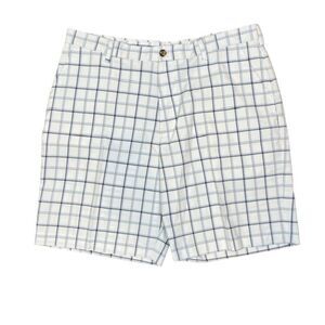 IZOD Golf X-Treme Function Men's Shorts Windowpane Plaid White w/Navy Gray 40